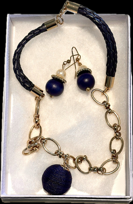 Navy & Gold Necklace and Earring Set